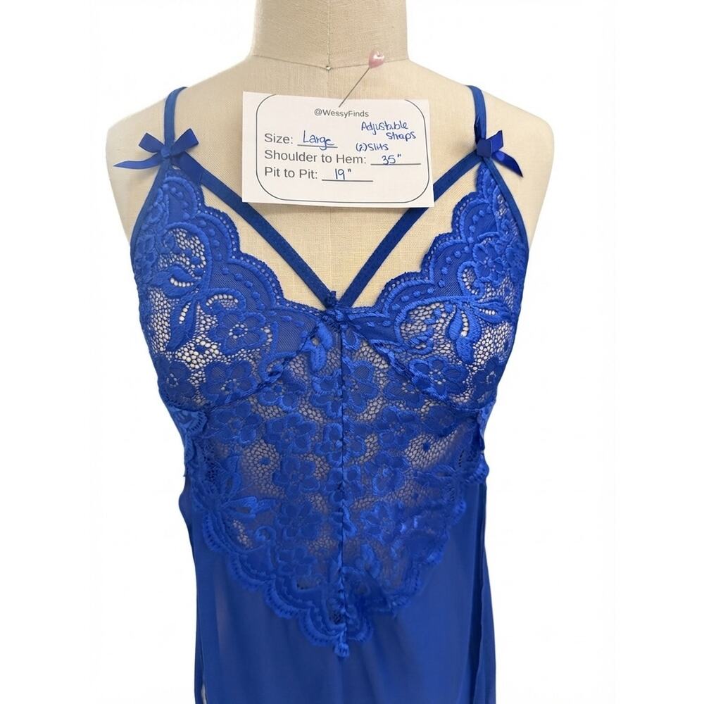 Royal Blue Lace Babydoll Nightgown Slits NWOT Large - Picture 5 of 5